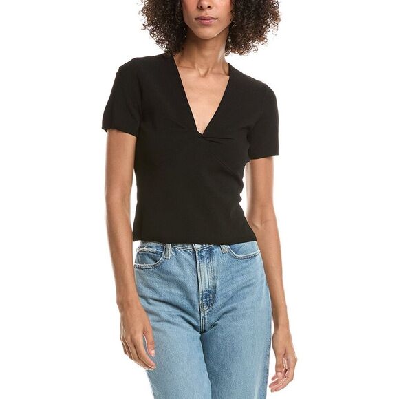 Derek Lam 10 Crosby Womens  Belle Compact Knit Twist Front Sweater, Black